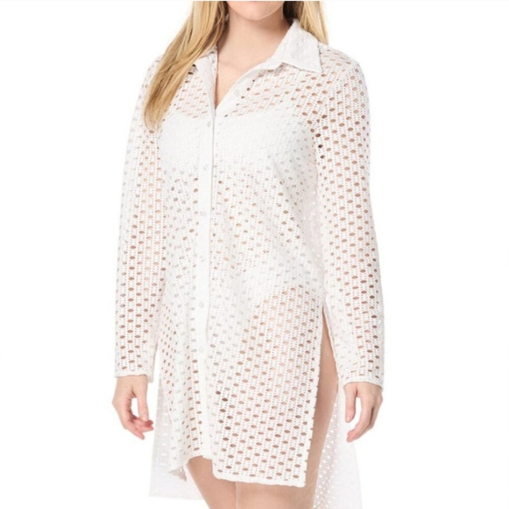 Carmen Marc Valvo Women's Crochet Tunic Swim Cover-up White Size S